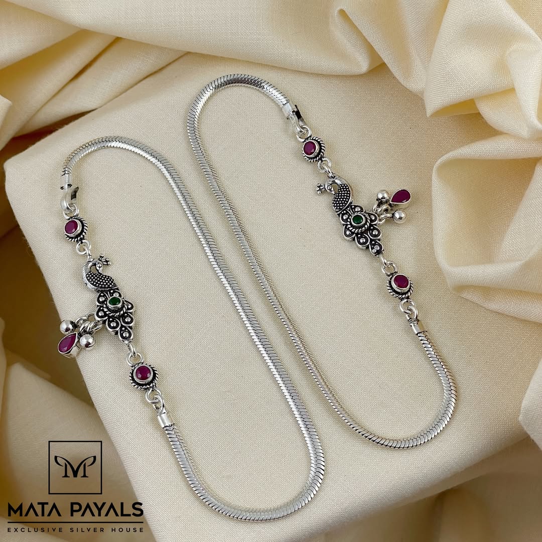 Daily Wear Pure Silver With Oxidized Anklets From 'Silver Store Matapayals'
