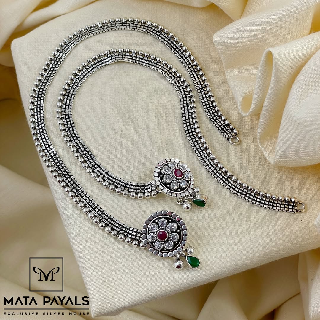 Daily Wear Pure Silver With Oxidized Anklets From 'Silver Store Matapayals'