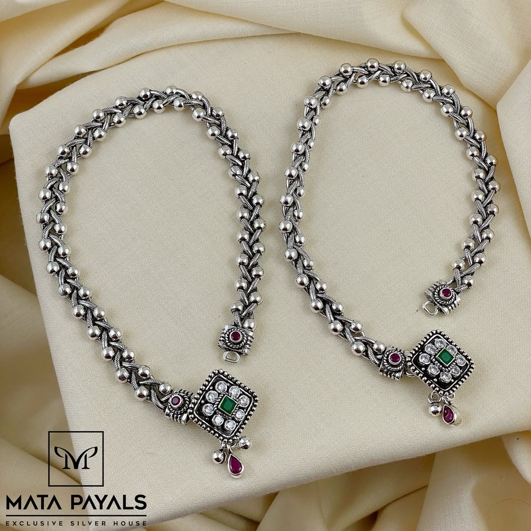 Daily Wear Pure Silver With Oxidized Anklets From 'Silver Store Matapayals'