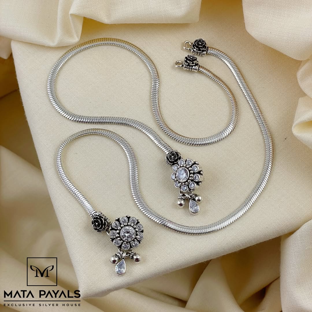 Daily Wear Pure Silver With Oxidized Anklets From 'Silver Store Matapayals'