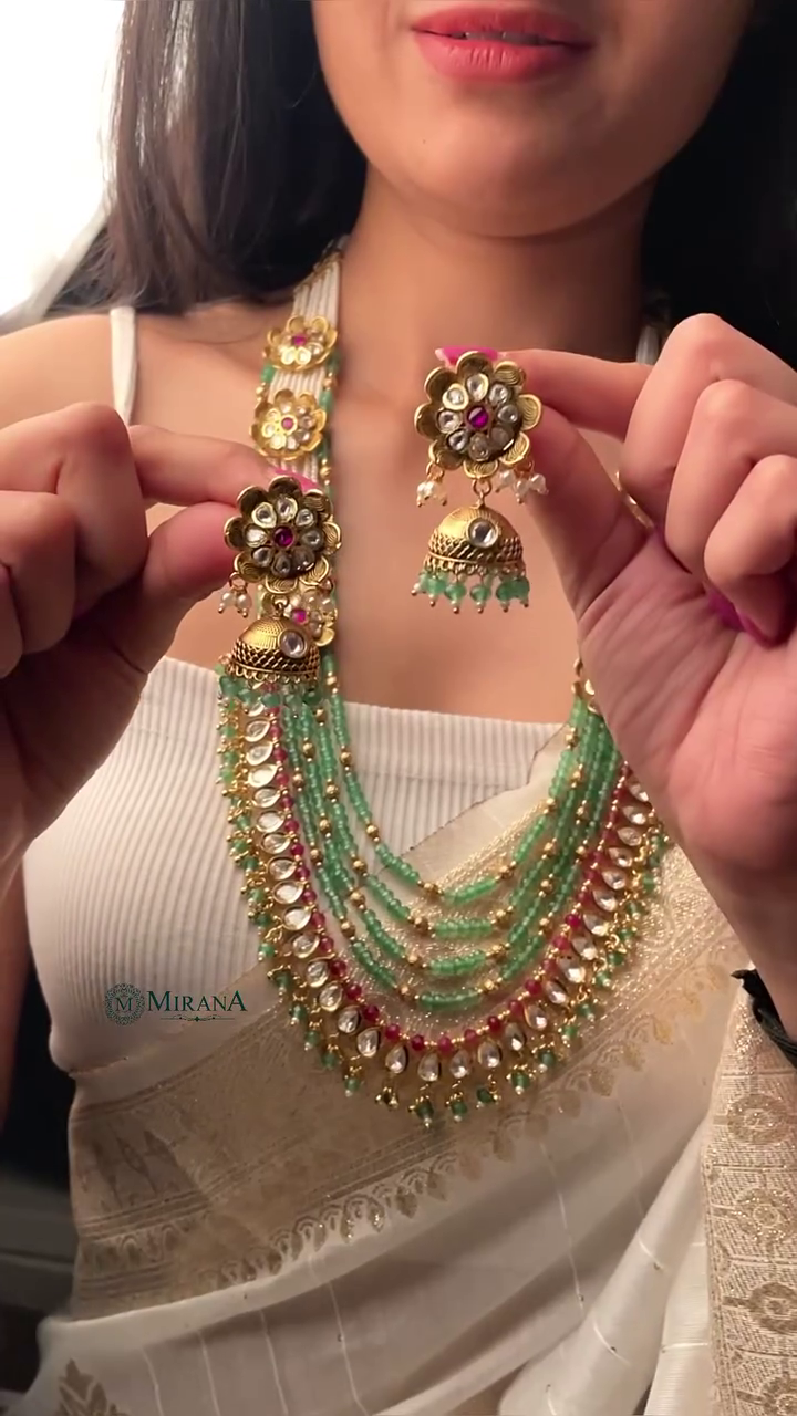 Multi Layers Pearl and Green Beads Haram From 'Mirana By Megha'