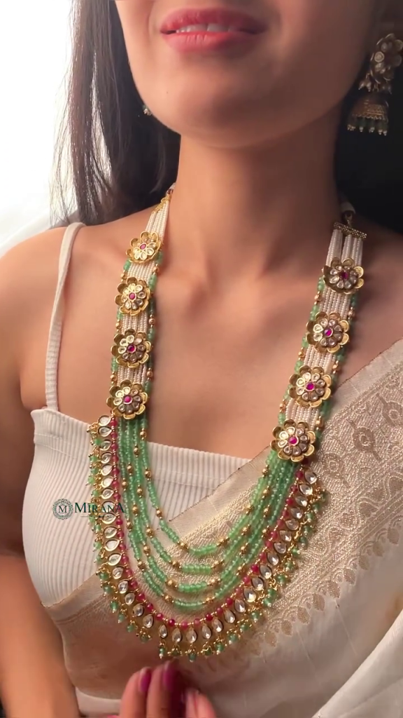 Multi Layers Pearl and Green Beads Haram From 'Mirana By Megha'