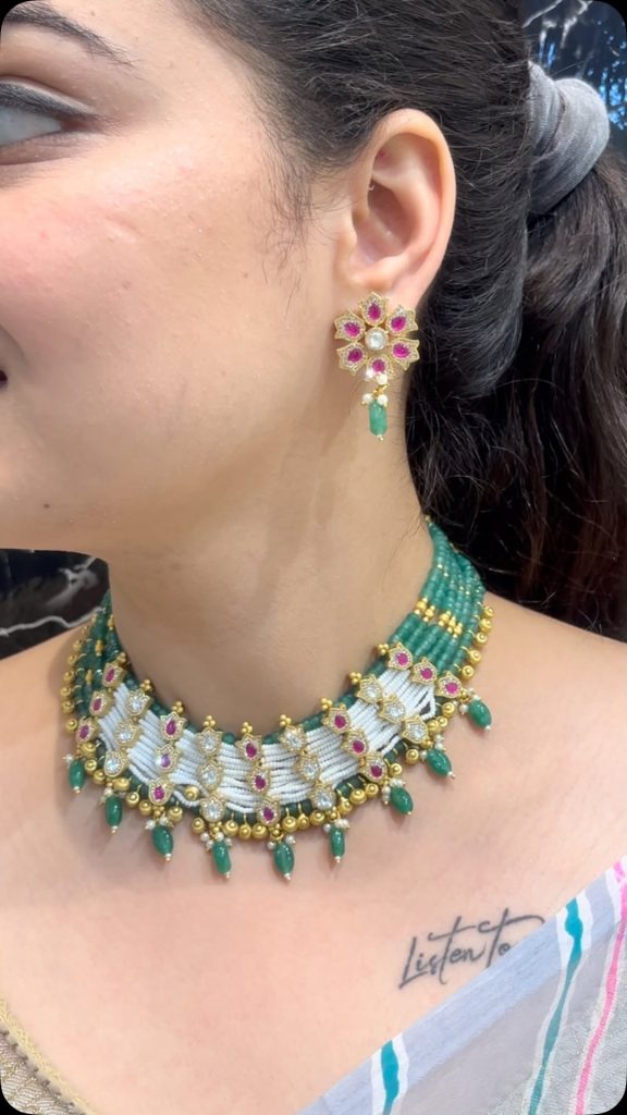 Beaded Kundan Stones Necklace From 'Shirin Jewellery'