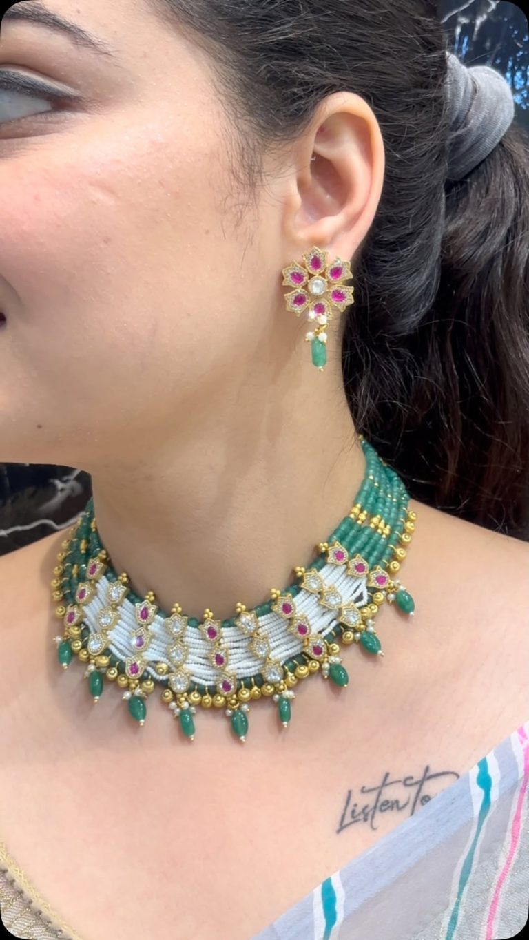Beaded Kundan Stones Necklace From 'Shirin Jewellery'