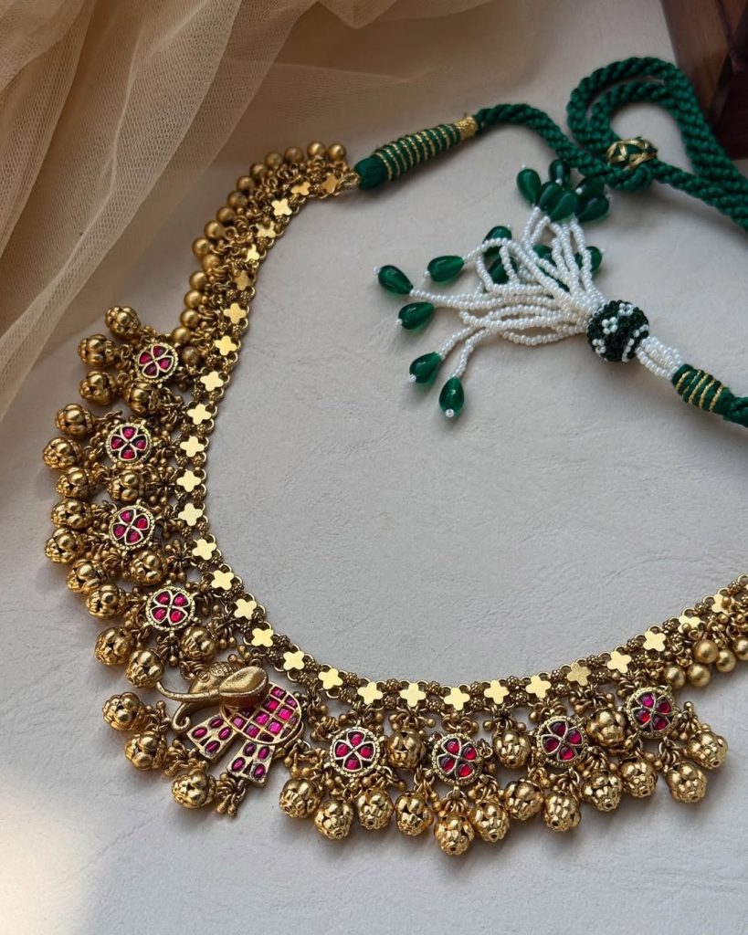 Gold Plated Elephant And Floral Necklace From 'Mangalsutra Bangles'