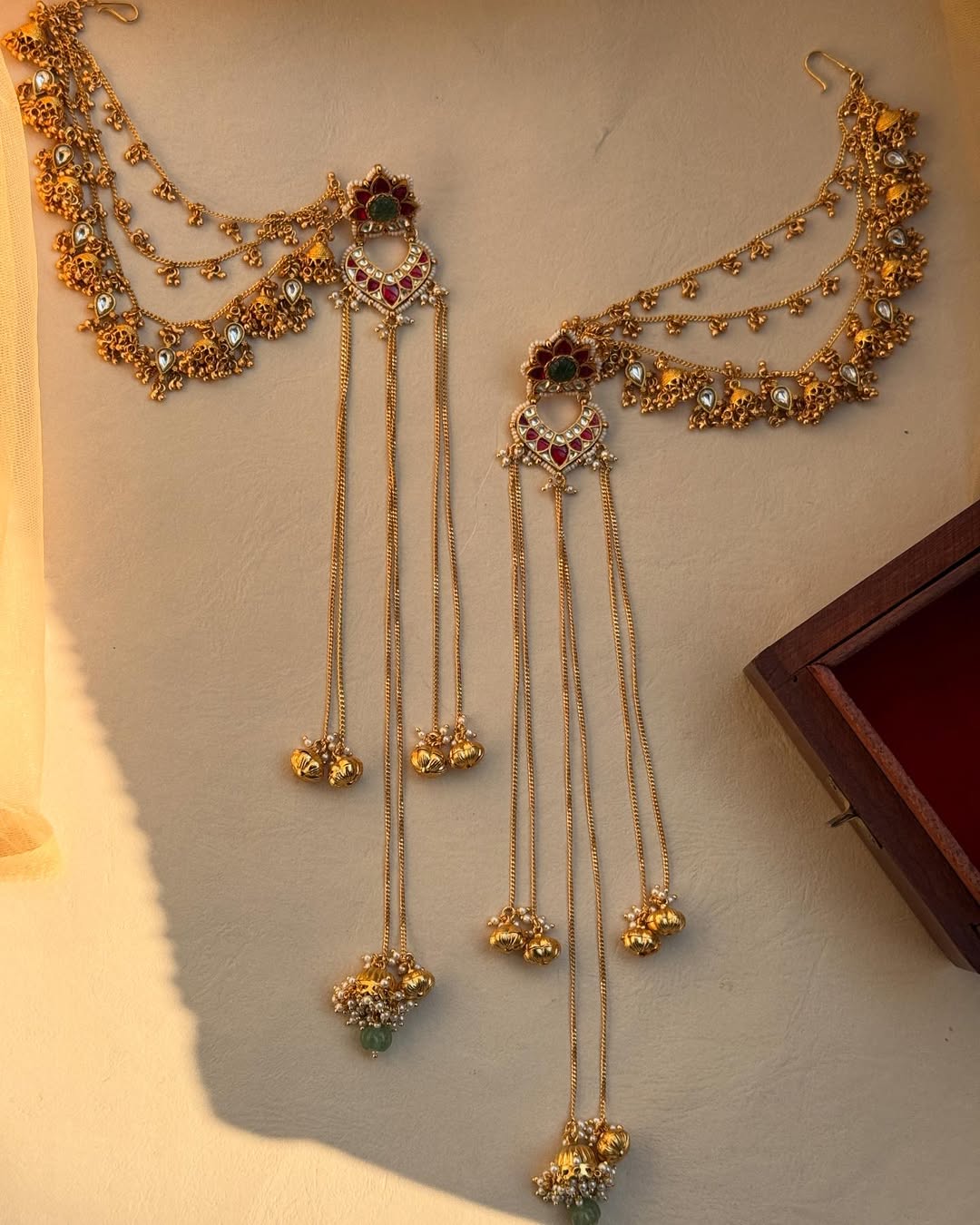 Gold Plated Kashmiri Jhumkas with Earchains From 'Mangalsutra Bangles'