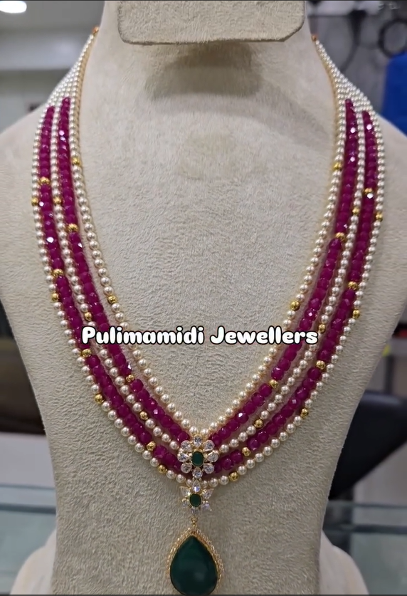 Latest Beaded Gold Necklace From 'pulimamidi jewellers'