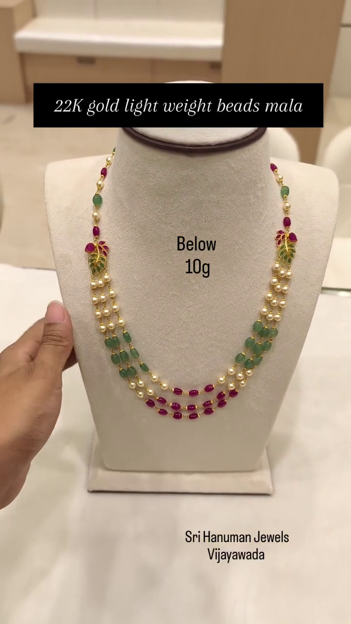 Light Weight Beaded Gold Necklace From 'Sri Hanuman Jewels'