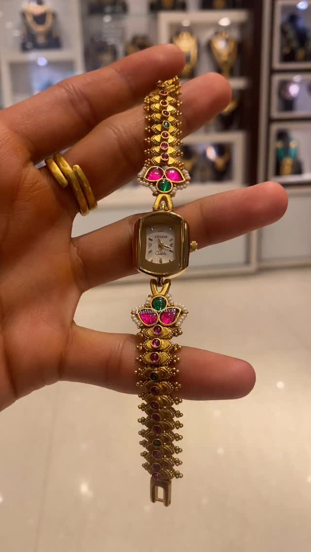 One Gram Gold Multicolor Stones Studded Watch From 'Dulhan Jewels'