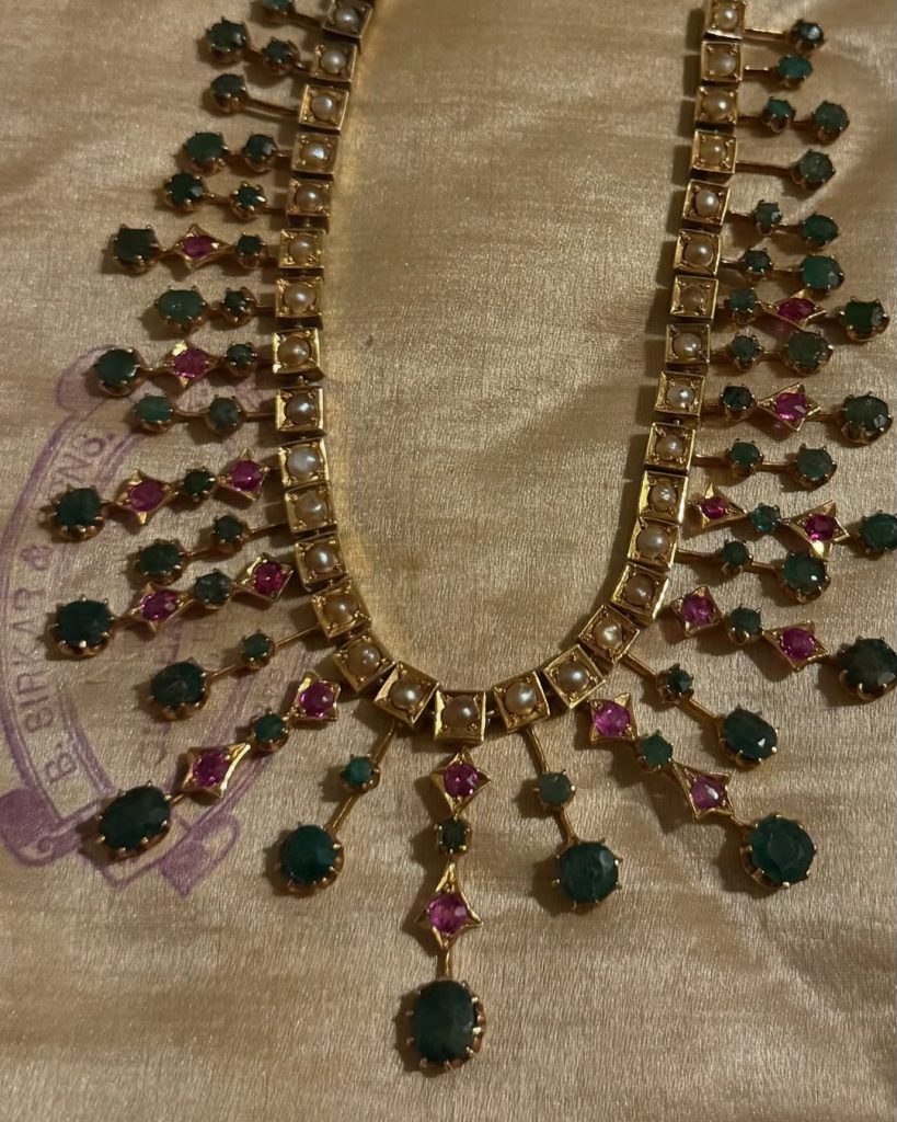 Pearls With Rubies and Emeralds Necklace From 'B. M. Jeweller'