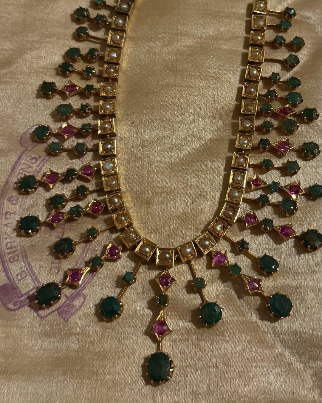 Pearls With Rubies and Emeralds Necklace From 'B. M. Jeweller'
