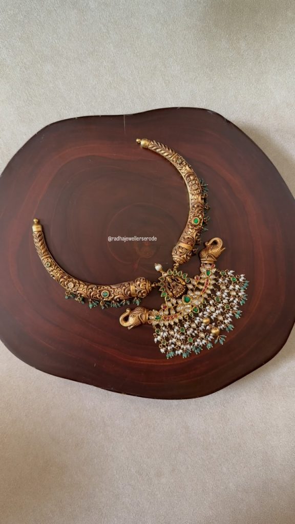 Polki Emerald Nakshi Necklace from 'Radha Jewellers Erode'