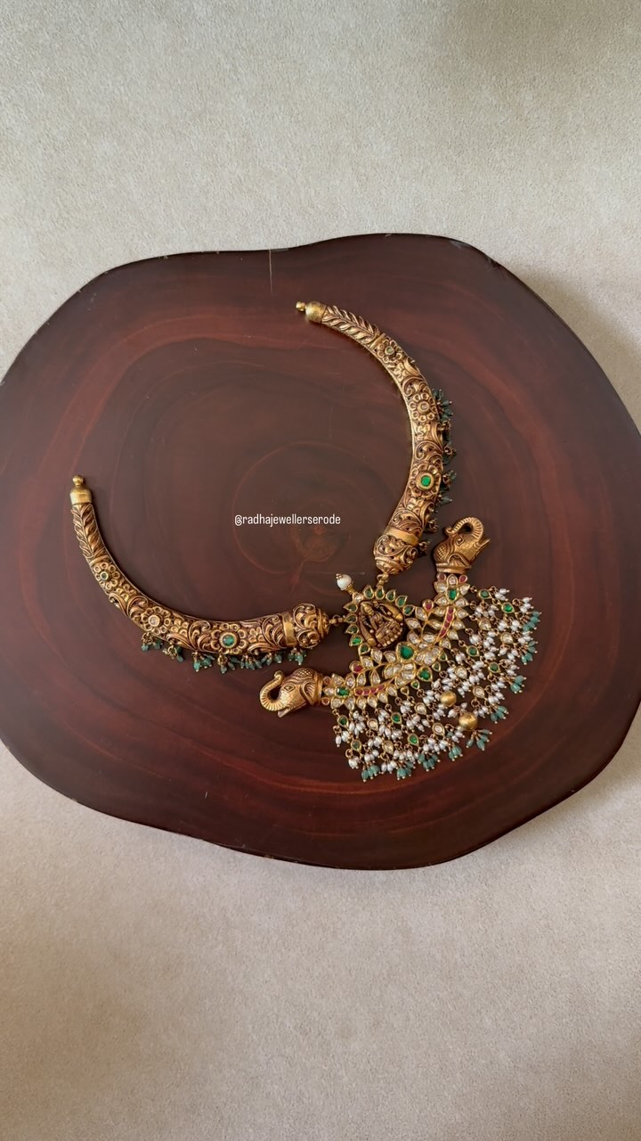 Polki Emerald Nakshi Necklace from 'Radha Jewellers Erode'