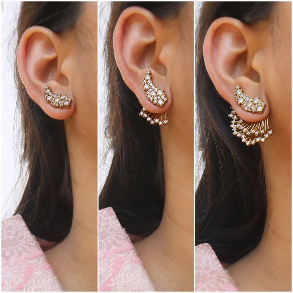 3 In One Wings AD Front Back Earrings From 'Zahana'