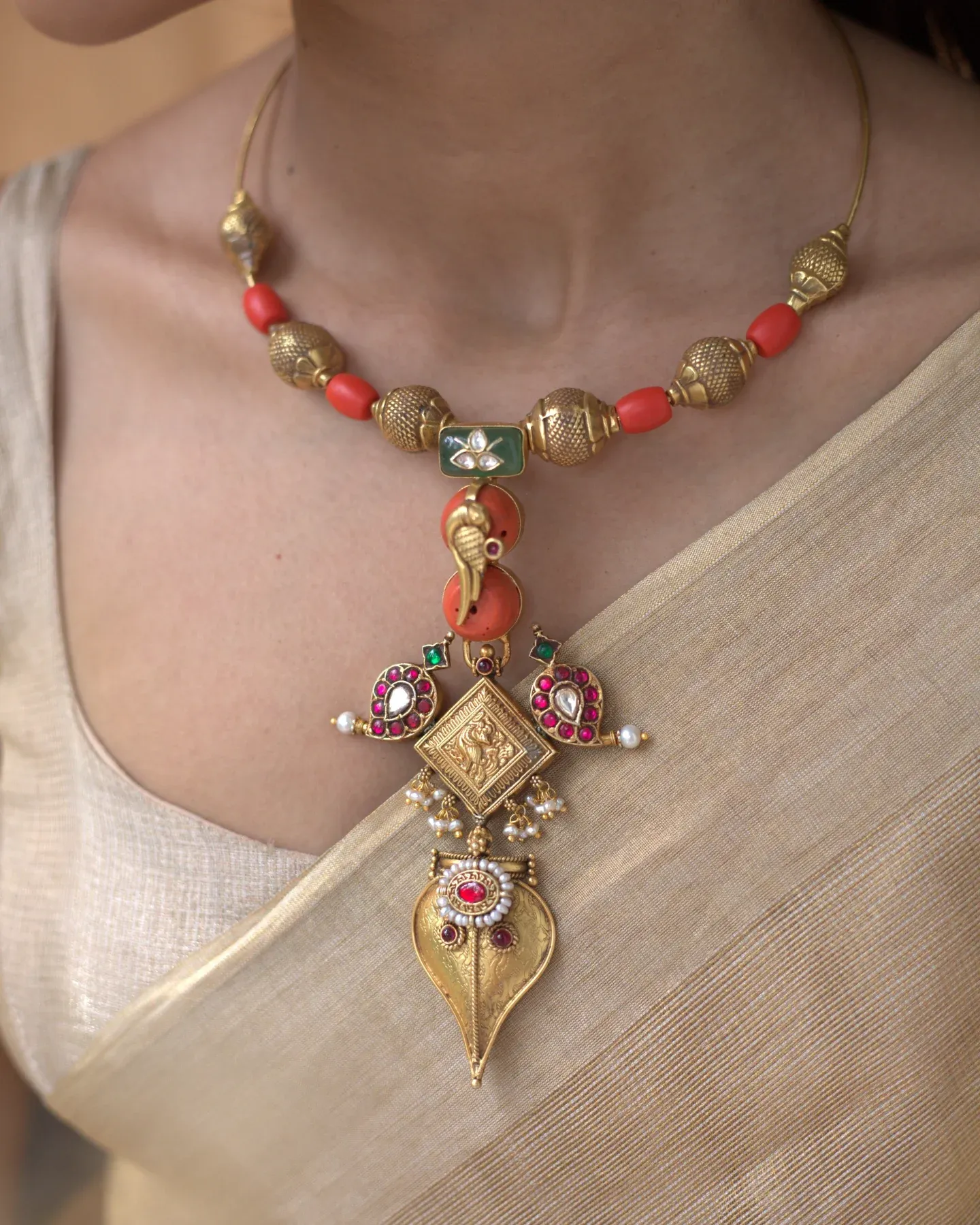 Coral Beads Hasli Necklace Collection From 'Prade Jewels'