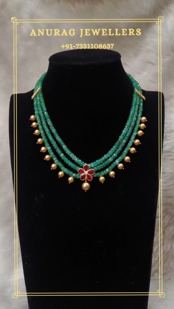 Three Layer Green Beaded Gold Necklace From 'Anurag Jewellers'