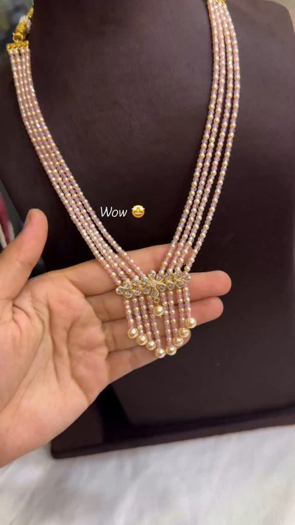 Baby Pink Beads Necklace From 'SKJ Sri Krishna Jewellers'
