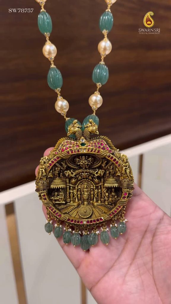 Gold Intricate 3D Design Beaded Haram From 'Swarna Sri'