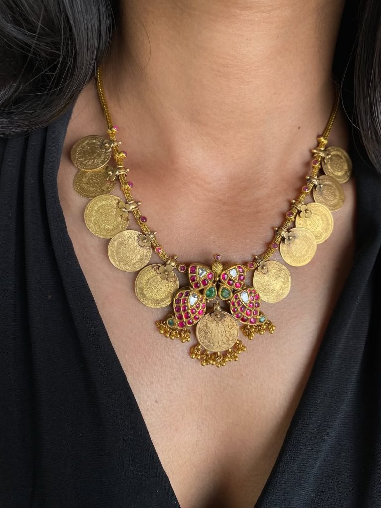 Gold Mango Design Kasu Necklace From 'Arnav Jewellery'