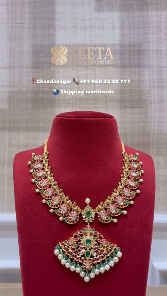 Gold Mango Design Kundan Stone Necklace From 'Seeta Gold & Diamonds'