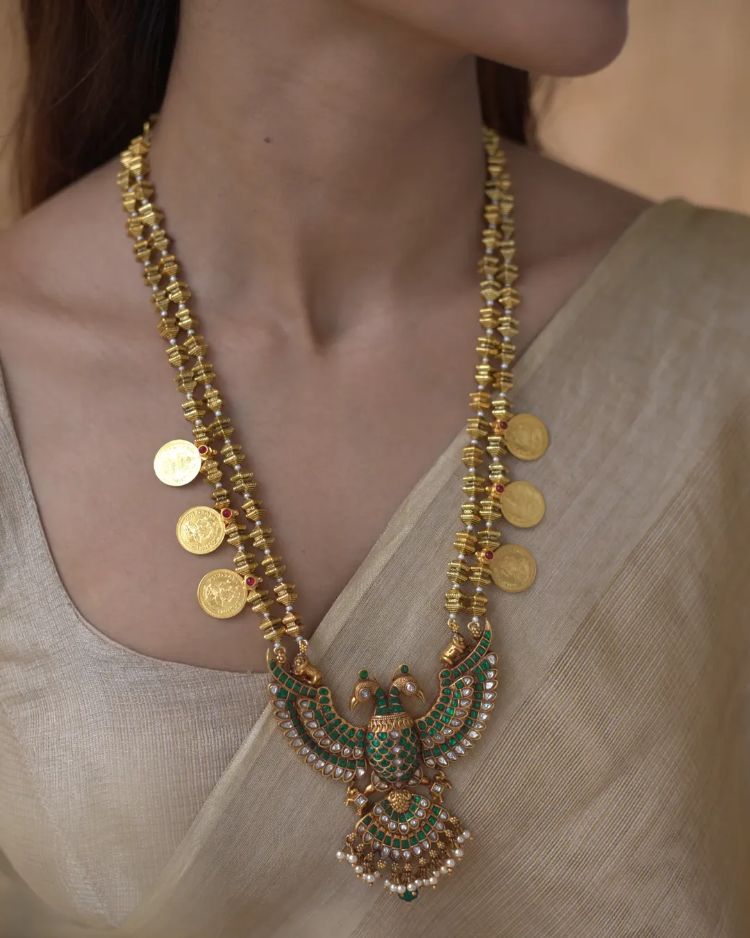 Gold Plated Gandaberunda Kasu Haram From 'Prade Jewels'