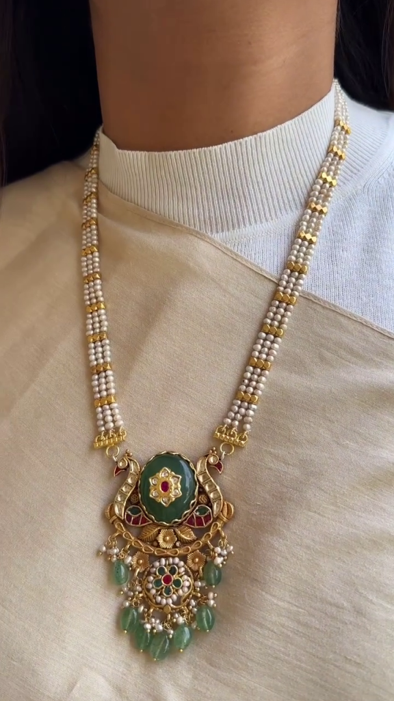 Gold Plated Pearl Layered Long Necklace From 'Raj Jewellery'
