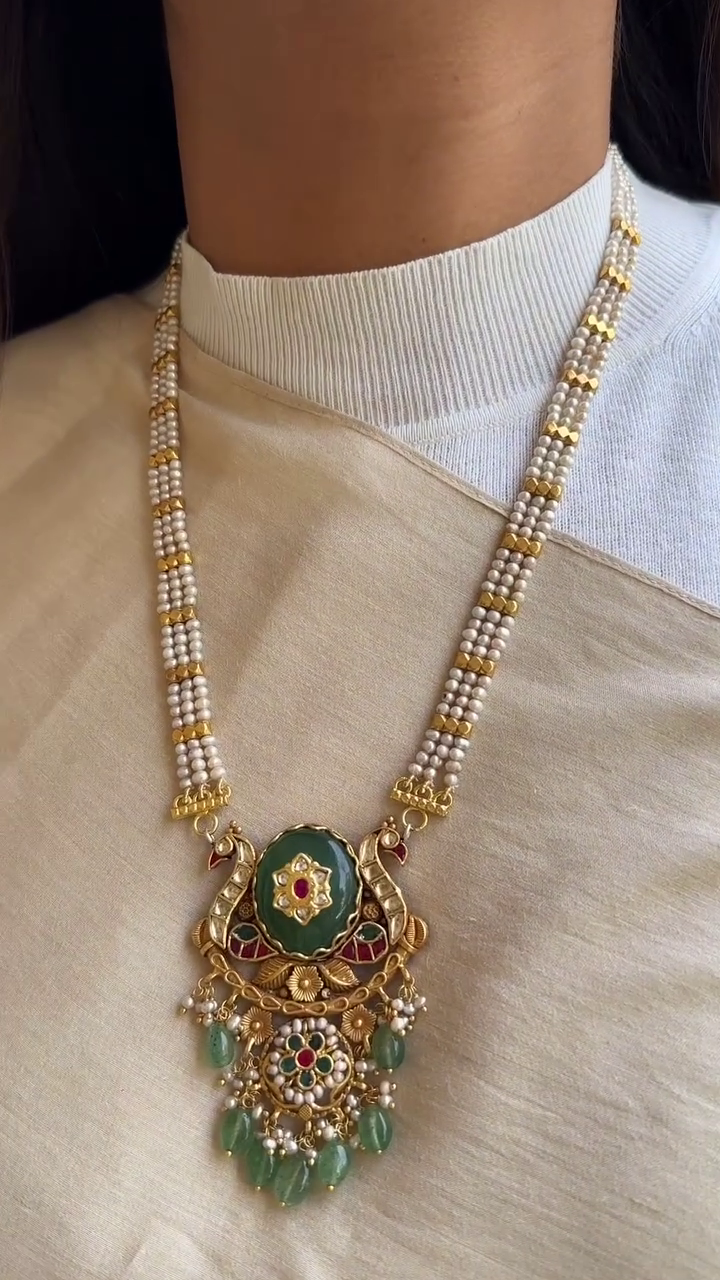 Gold Plated Pearl Layered Long Necklace From 'Raj Jewellery'