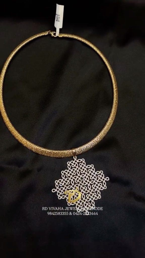 Hasli Gold Necklace With Diamond Pendant From 'RD Vivaha'