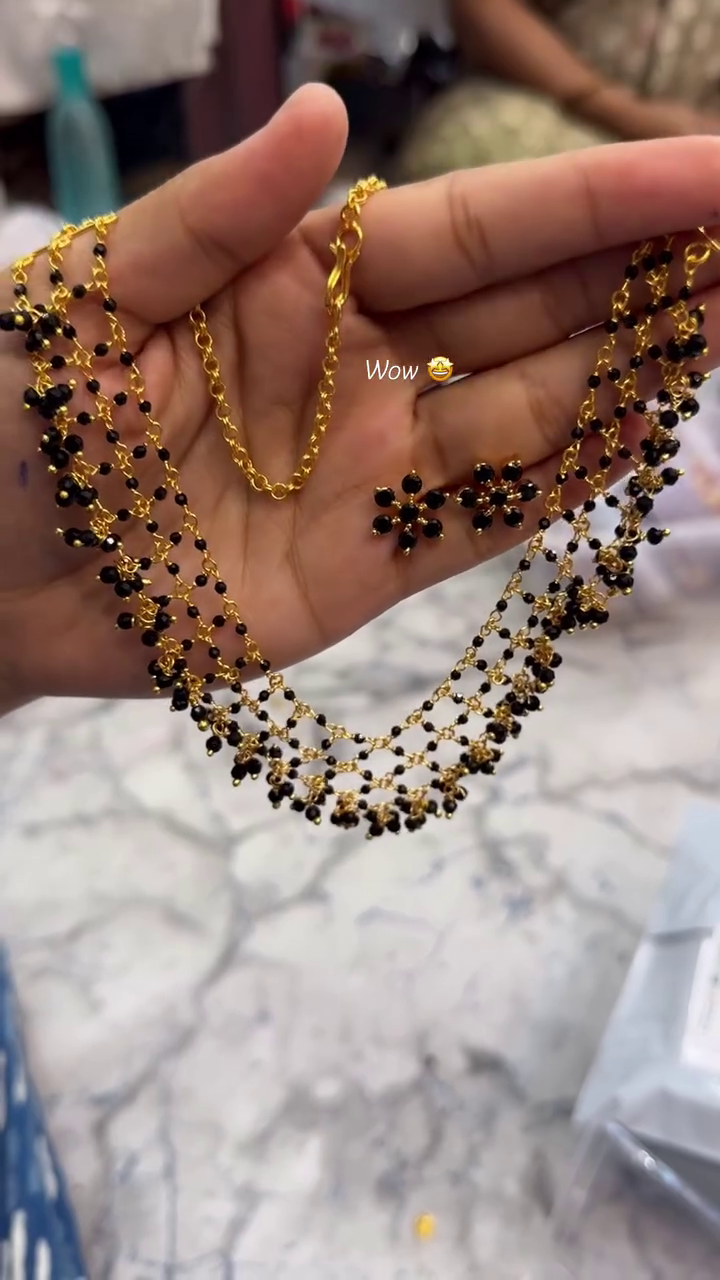 Imitation Black Beads Jaali Necklace From 'SKJ Sri Krishna Jewellers'