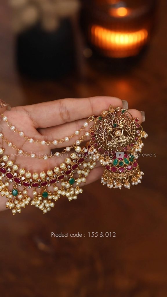 Imitation Pearl Beaded Kemp Earrings With Earchains From 'Sullie Jewels'