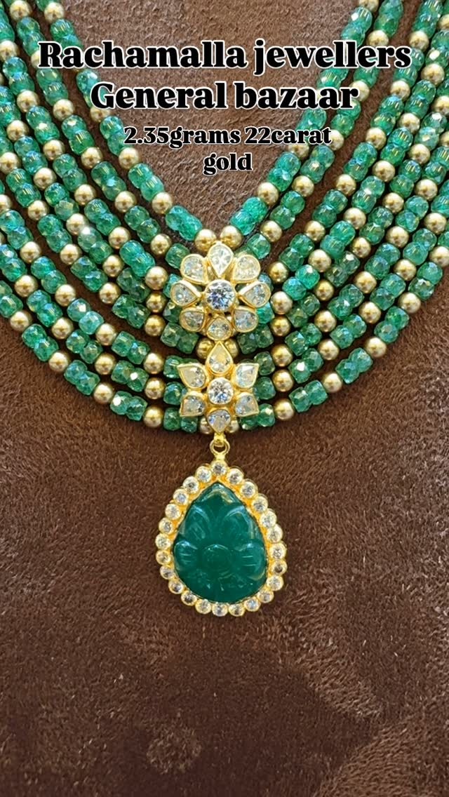 Multilayer Green and Gold Beads Necklace From 'Rachamalla Jewellers'