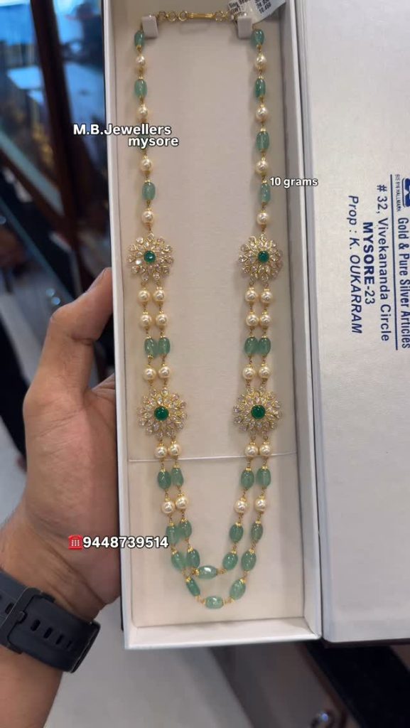 Pearl Beaded Gold Long Necklace from 'M.B. Jewellers'
