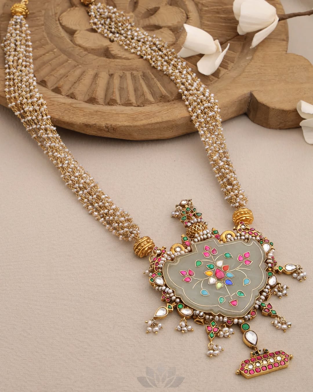 Pearls and Beads Kundan Studded Long Haram From' Prade Jewels'