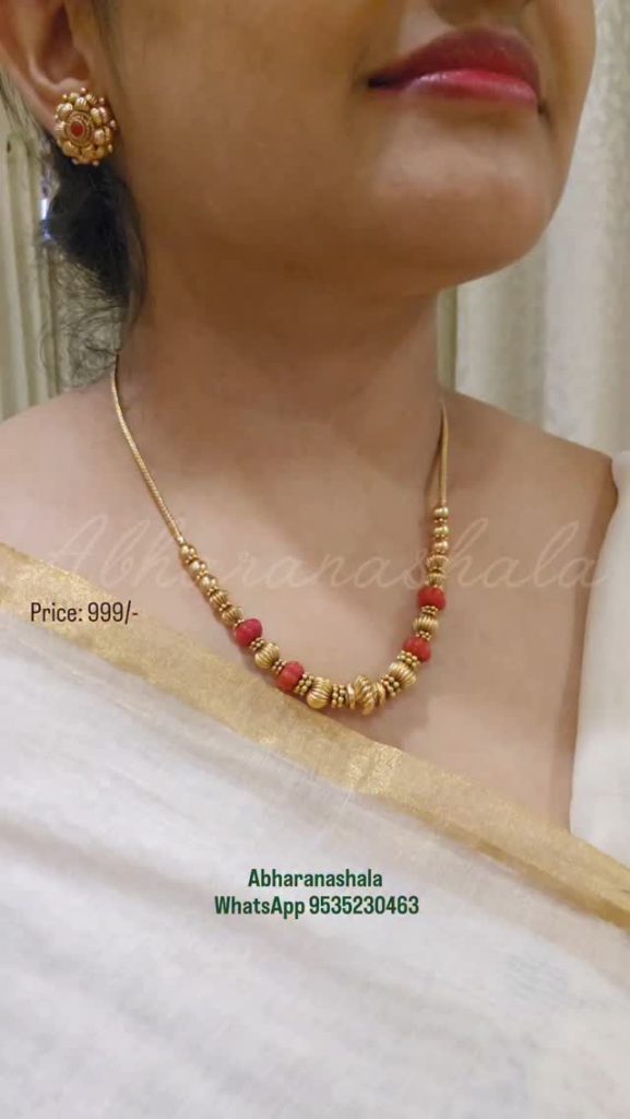 Rajwadi Antique Finish Coral Beads Gundu Mala From 'Abharanashaala'