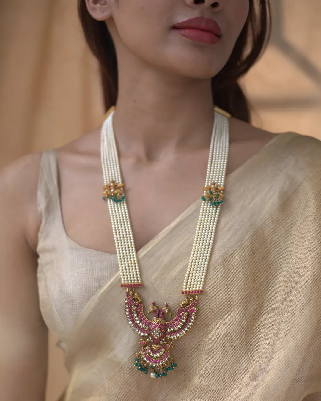 Temple Nakshi Pearl Long Haram From 'Prade Jewels'