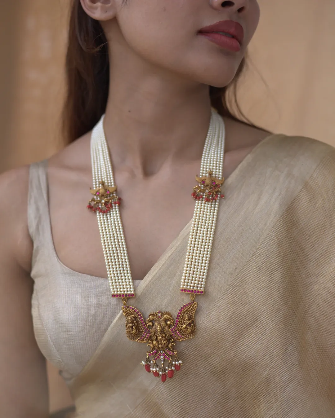 Temple Nakshi Pearl Long Haram From 'Prade Jewels'