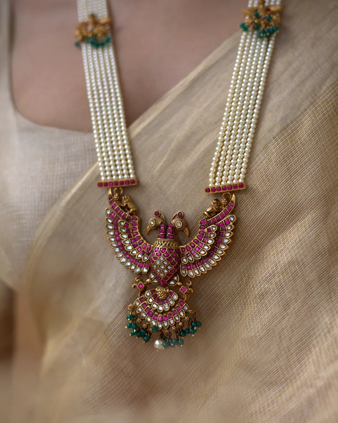 Temple Nakshi Pearl Long Haram From 'Prade Jewels'