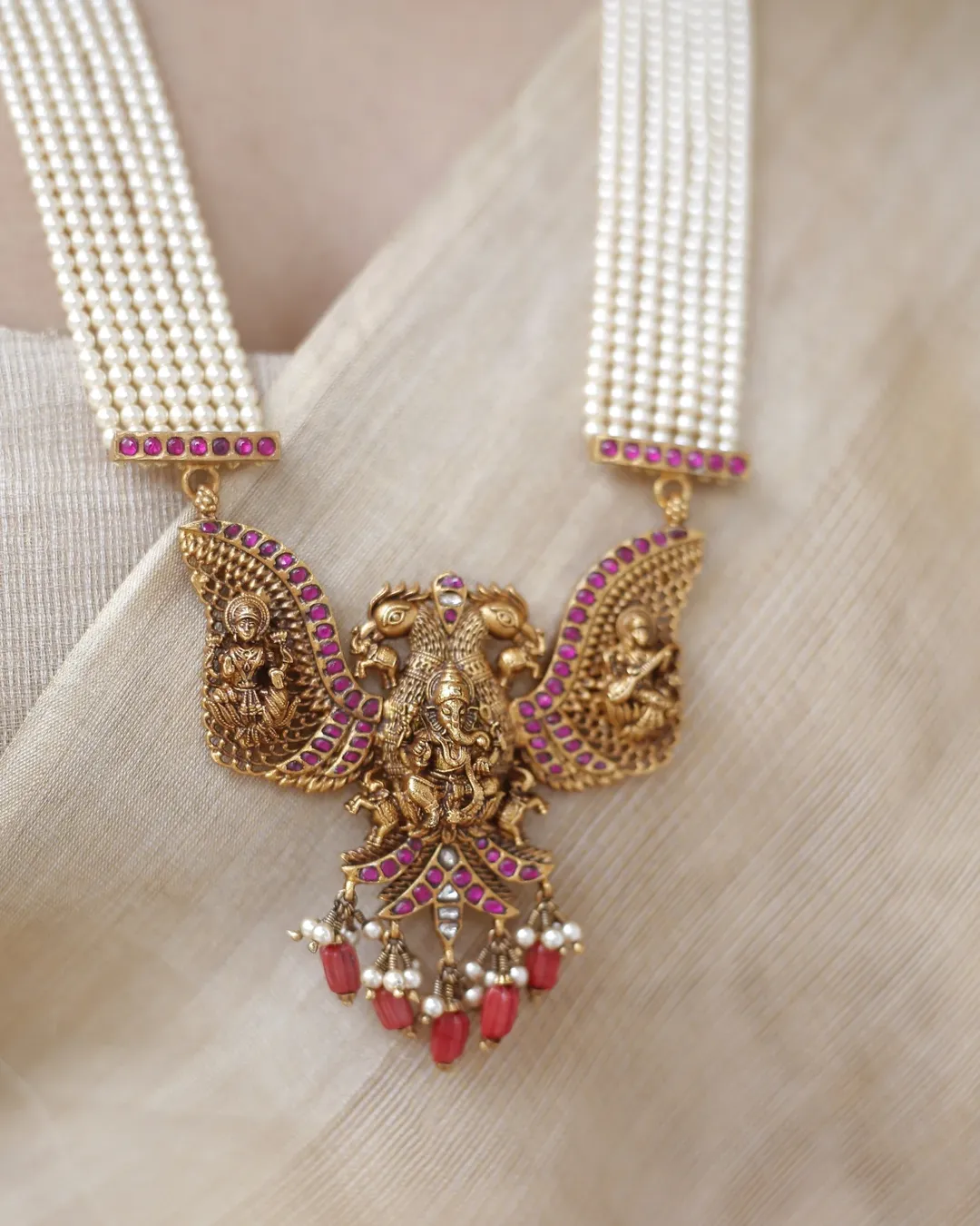 Temple Nakshi Pearl Long Haram From 'Prade Jewels'