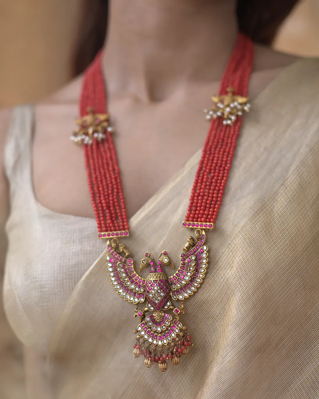 Temple Nakshi Pearl Long Haram From 'Prade Jewels'