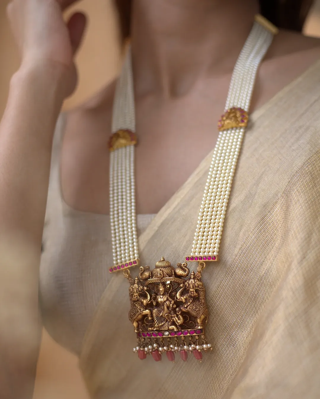Temple Nakshi Pearl Long Haram From 'Prade Jewels'