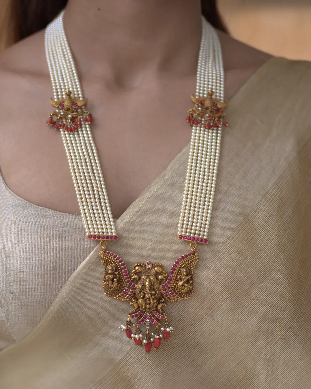 Temple Nakshi Pearl Long Haram From 'Prade Jewels'