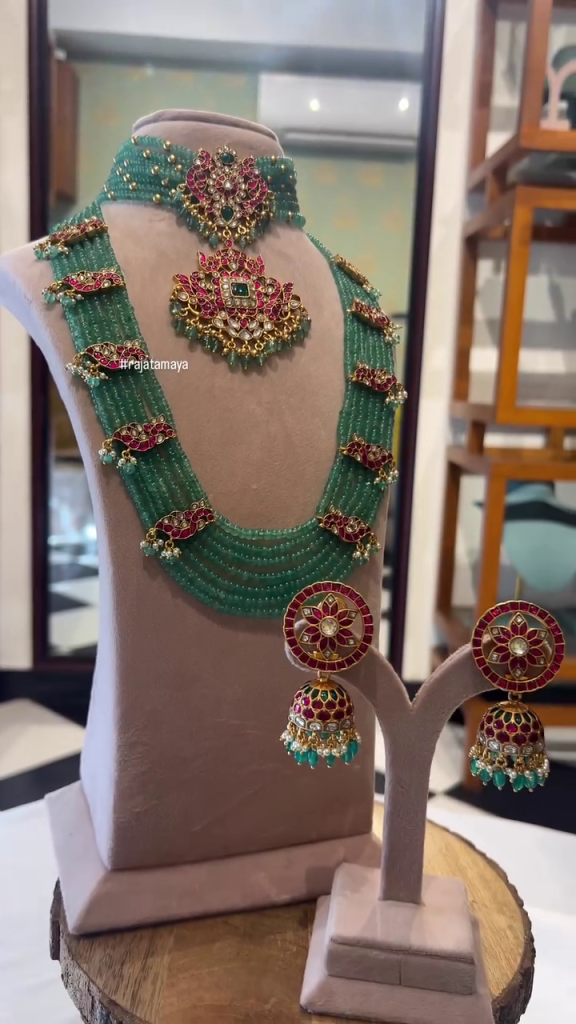 Traditional Layered Green Beads and Kundan Jewellery Sets From 'Rajatamaya'