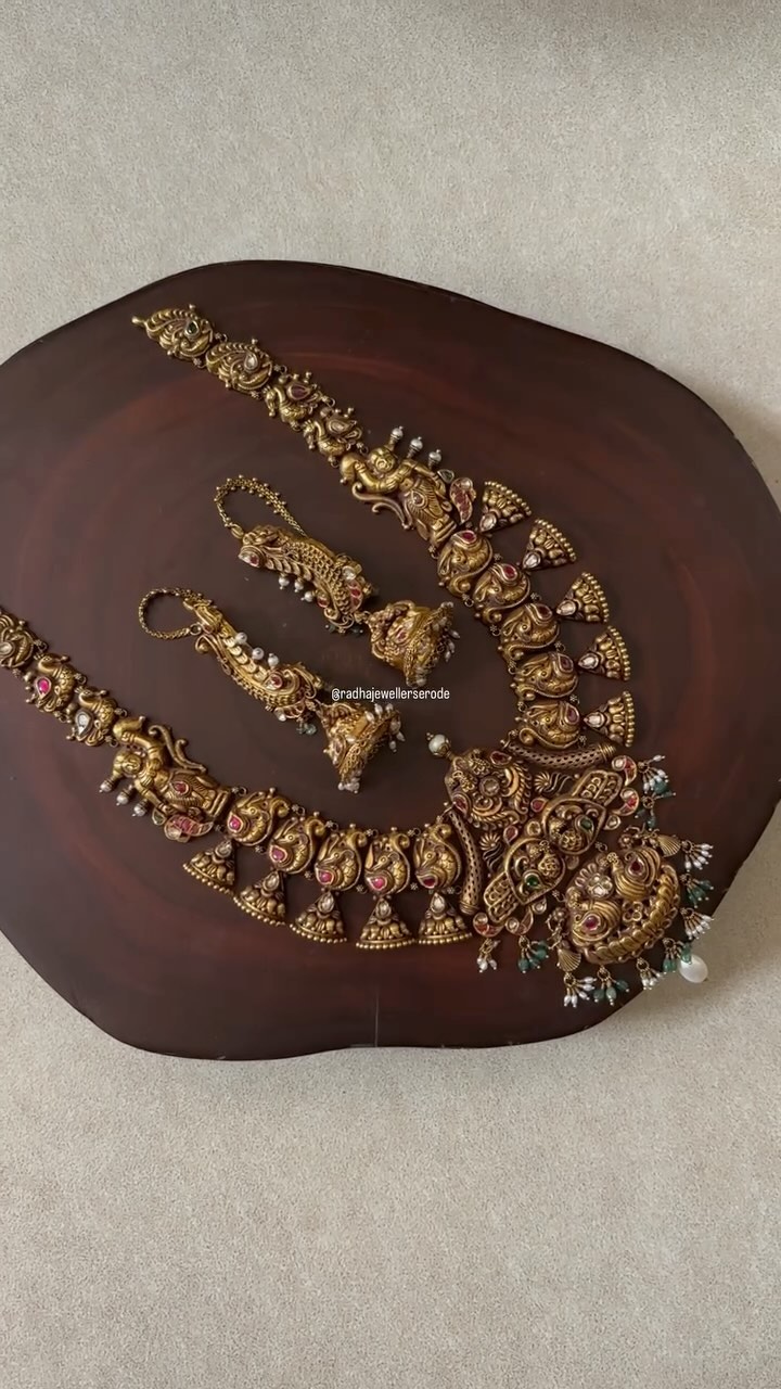 Polki and Emerald Peacock Haram Set From 'Radha Jewellers Erode'