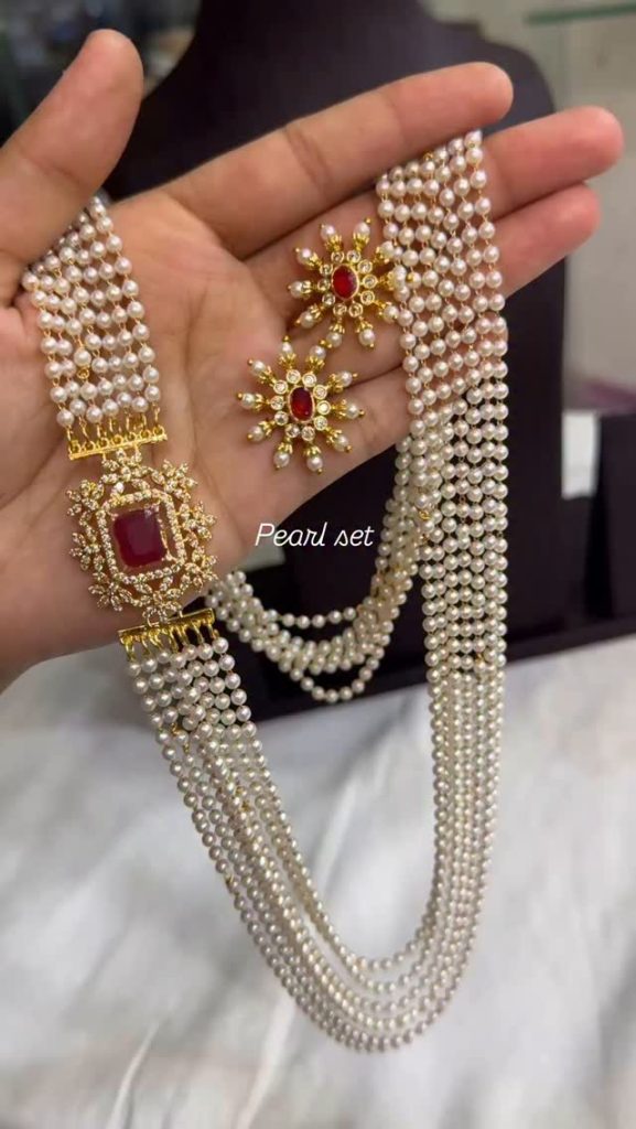 Imitation Pearl Long Necklace From 'SKJ Sri Krishna Jewellers'