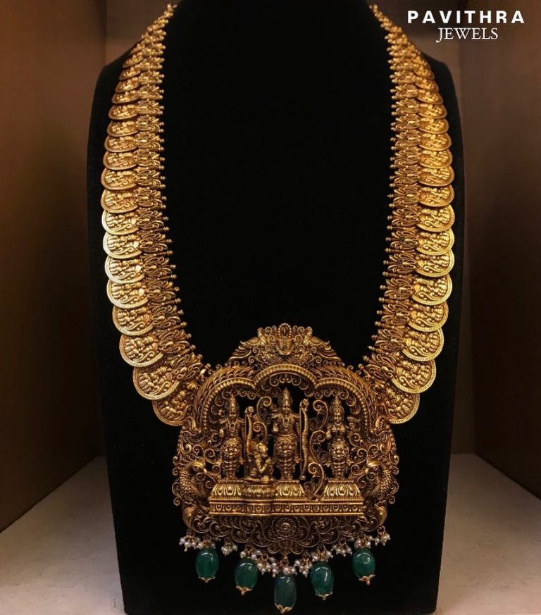 Antique Ramar Pattabhisekam Pendant Coin Haram From 'Pavithra Jewels'