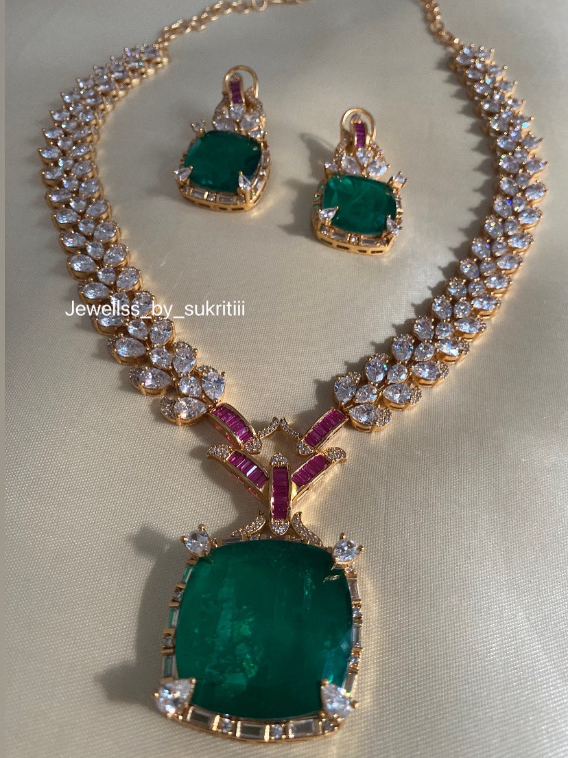 Emerald White Stone Necklace From 'Jewellss By Sukritiii'