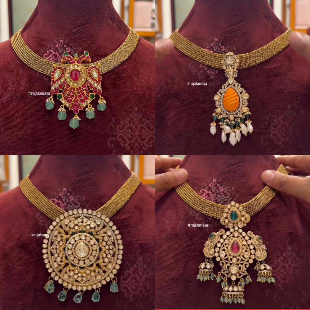 Flat Chain Necklace with Multiple Pendants From 'Rajatamaya'