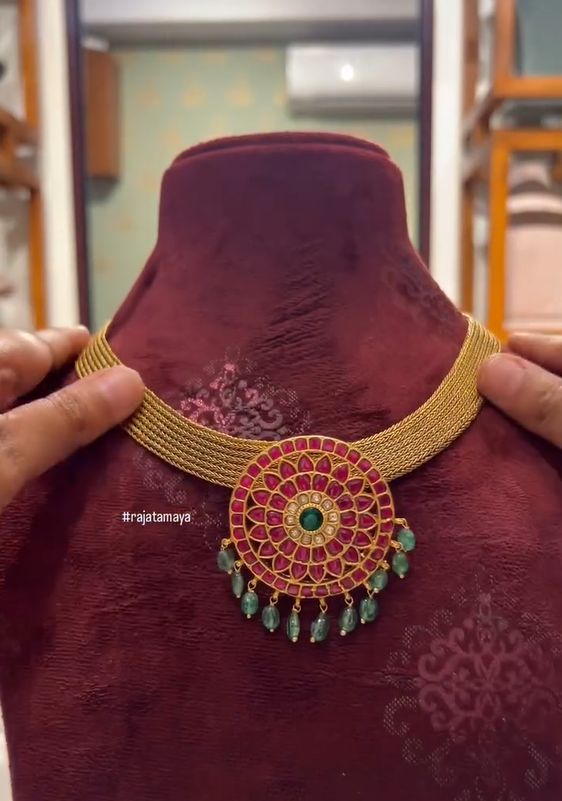 Flat Chain Necklace with Multiple Pendants From 'Rajatamaya'