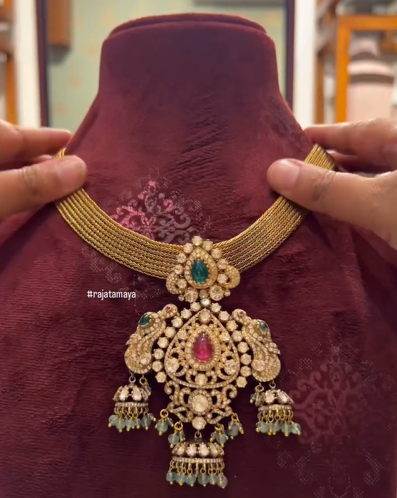 Flat Chain Necklace with Multiple Pendants From 'Rajatamaya'