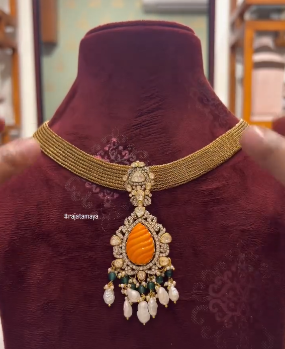 Flat Chain Necklace with Multiple Pendants From 'Rajatamaya'